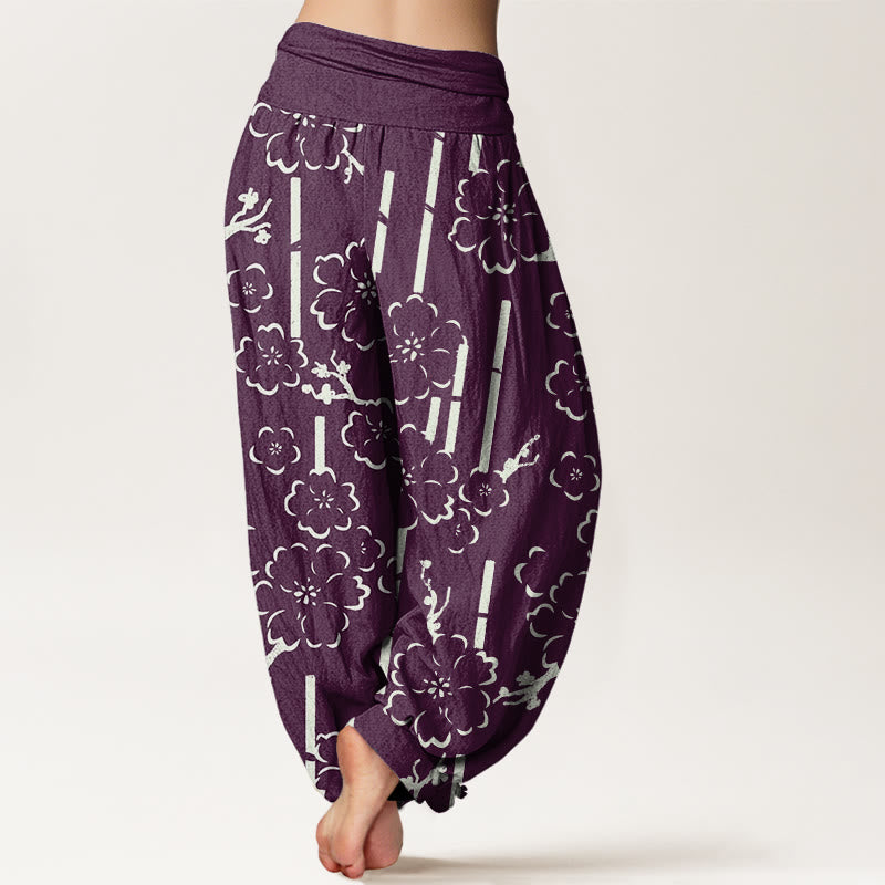 Pantalones harén con cintura elástica para mujer con diseño floral de líneas y Buddha Stones - image 9