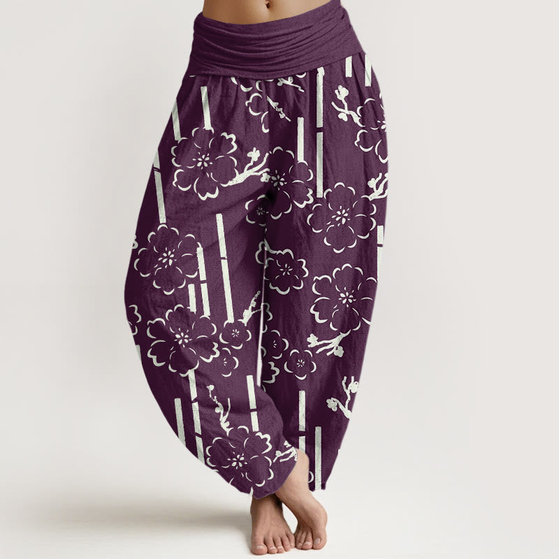 Pantalones harén con cintura elástica para mujer con diseño floral de líneas y Buddha Stones - Púrpura - US22，UK/AU26，EU54 (6XL) - image 8