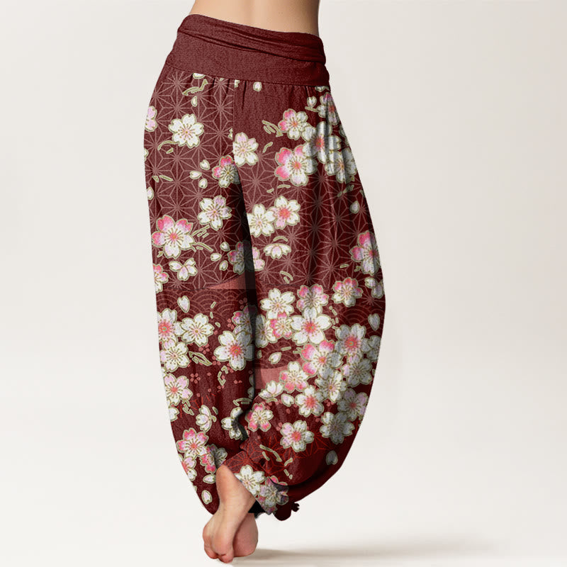 Pantalones harén de cintura elástica para mujer con diseño de estrellas de seis puntas, flores de cerezo rosa y piedras de Buddha Stones - image 2
