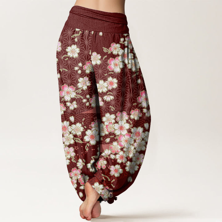 Pantalones harén de cintura elástica para mujer con diseño de estrellas de seis puntas, flores de cerezo rosa y piedras de Buddha Stones - image 2