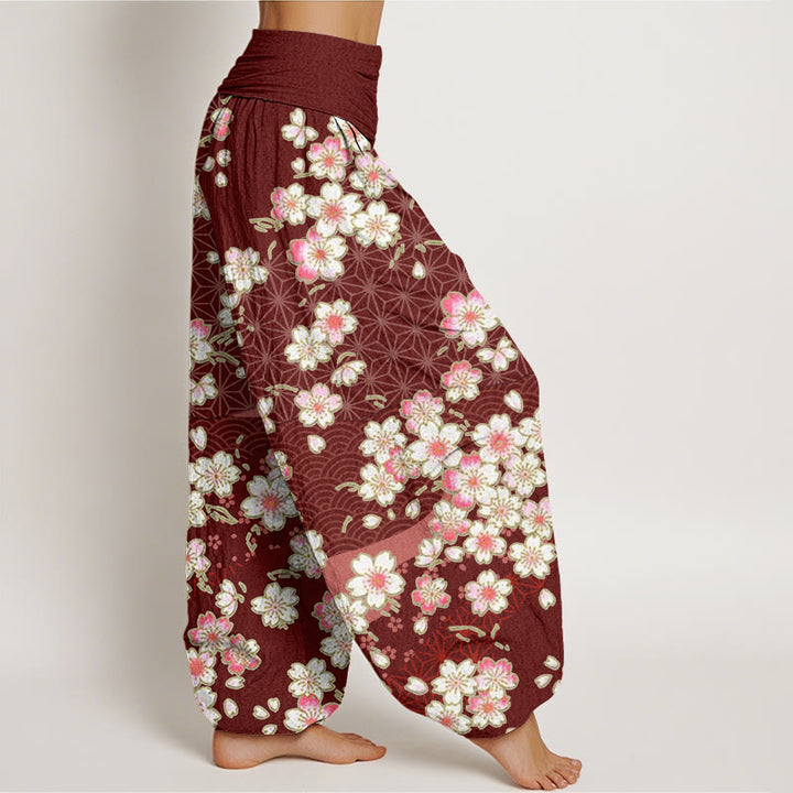 Pantalones harén de cintura elástica para mujer con diseño de estrellas de seis puntas, flores de cerezo rosa y piedras de Buddha Stones - image 3