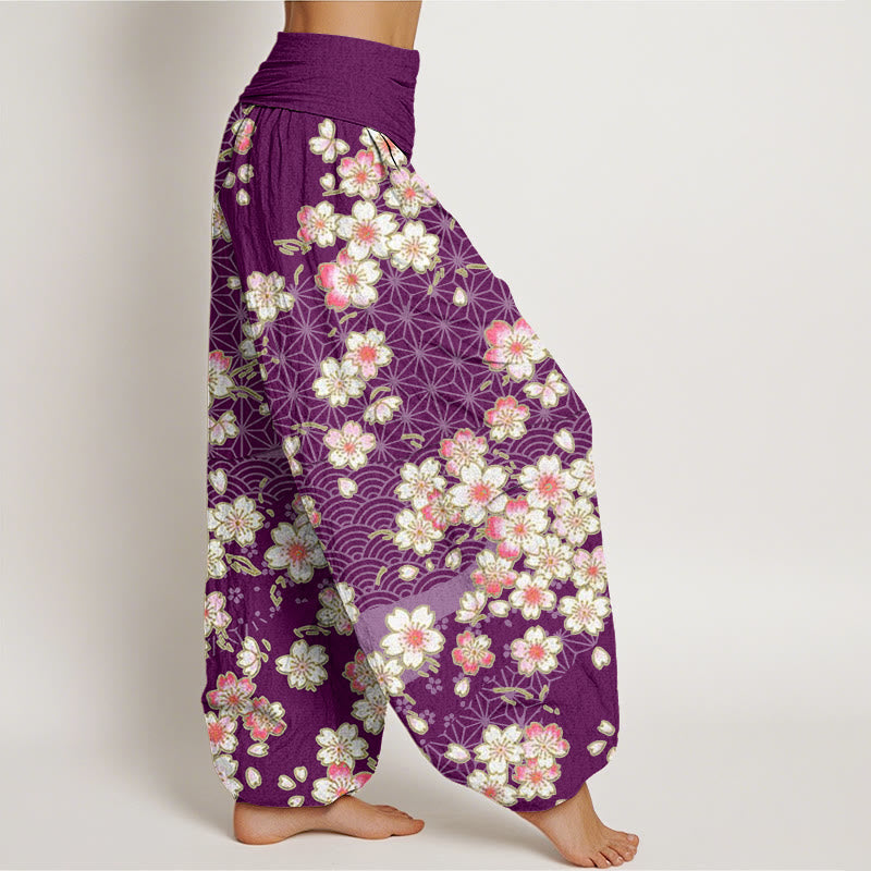 Pantalones harén de cintura elástica para mujer con diseño de estrellas de seis puntas, flores de cerezo rosa y piedras de Buddha Stones - image 10