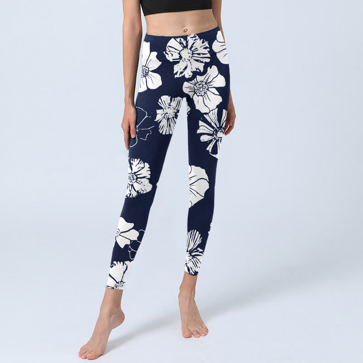 Leggings de yoga para mujer con estampado de plantas y pétalos blancos grandes de Buddha Stones - image 5