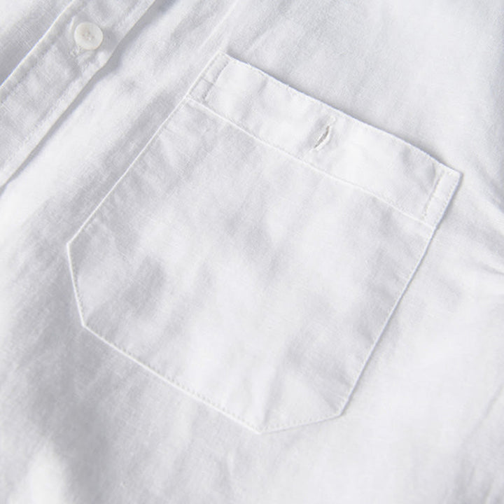 Camisa informal de lino y algodón de manga corta para hombre, con botones sencillos, cuello alto y bolsillos delanteros, estilo diario, con estampado de Buddha Stones - image 5