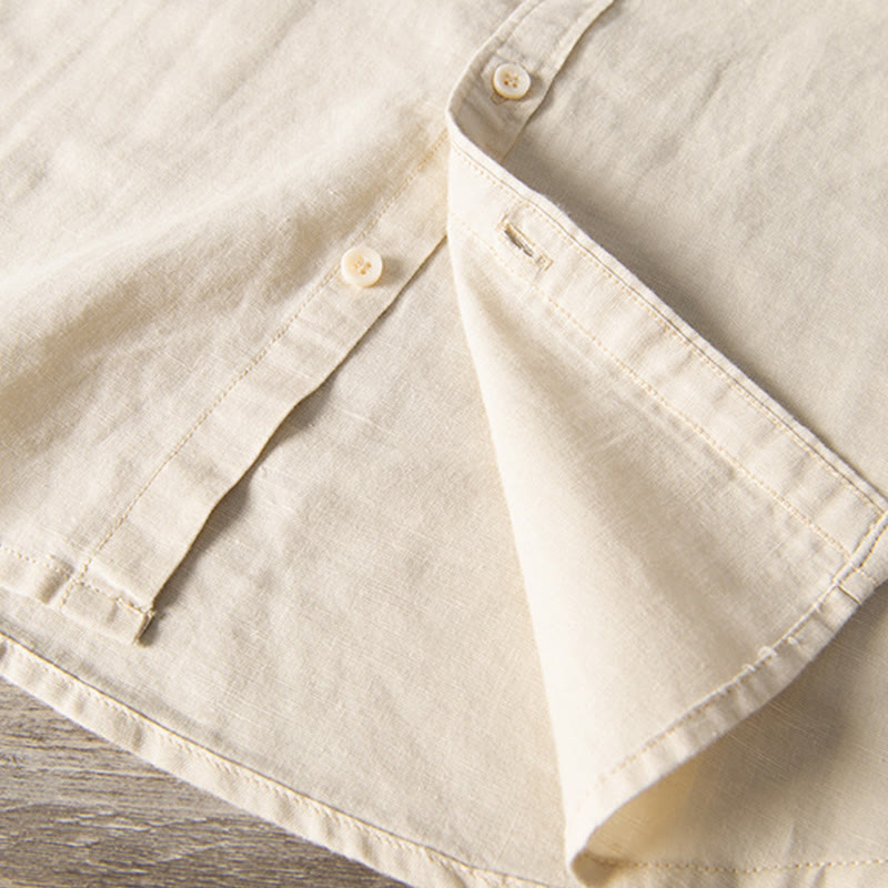 Camisa informal de lino y algodón de manga corta para hombre, con botones sencillos, cuello alto y bolsillos delanteros, estilo diario, con estampado de Buddha Stones - image 16