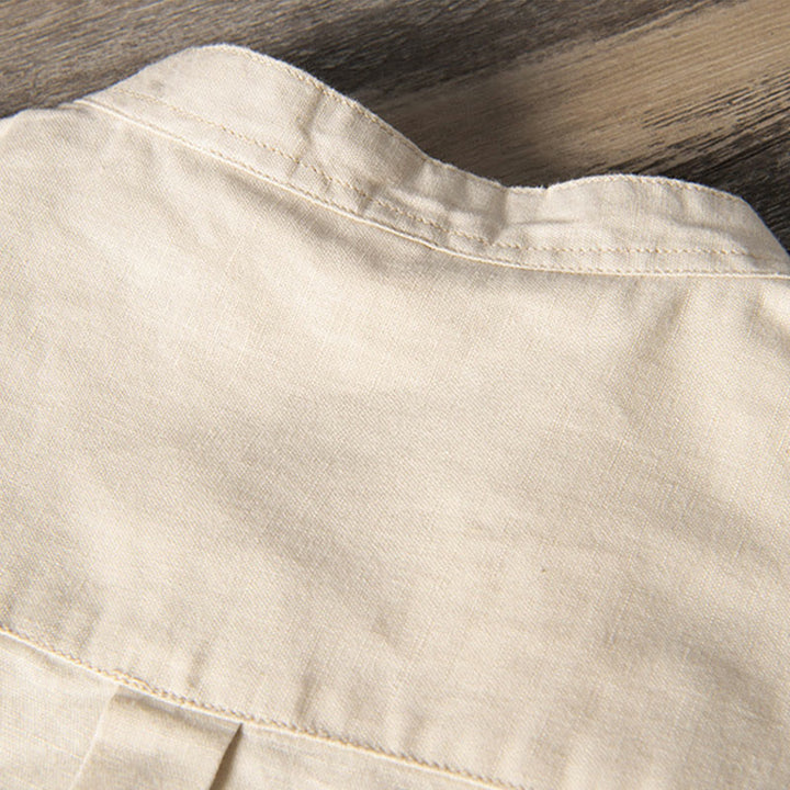 Camisa informal de lino y algodón de manga corta para hombre, con botones sencillos, cuello alto y bolsillos delanteros, estilo diario, con estampado de Buddha Stones - image 11