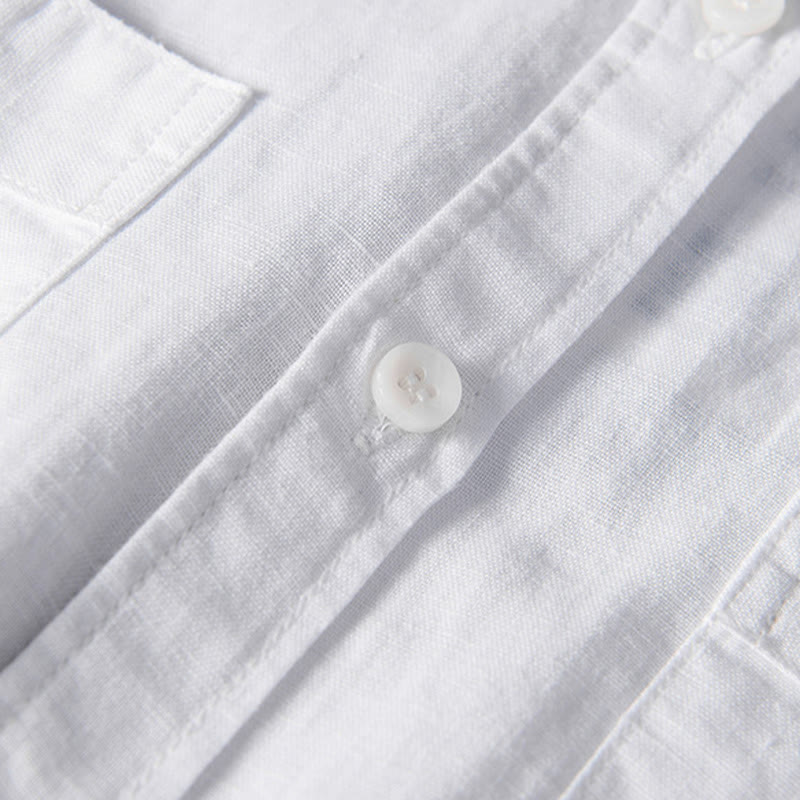 Camisa informal de lino y algodón de manga corta para hombre, con botones sencillos, cuello alto y bolsillos delanteros, estilo diario, con estampado de Buddha Stones - image 4