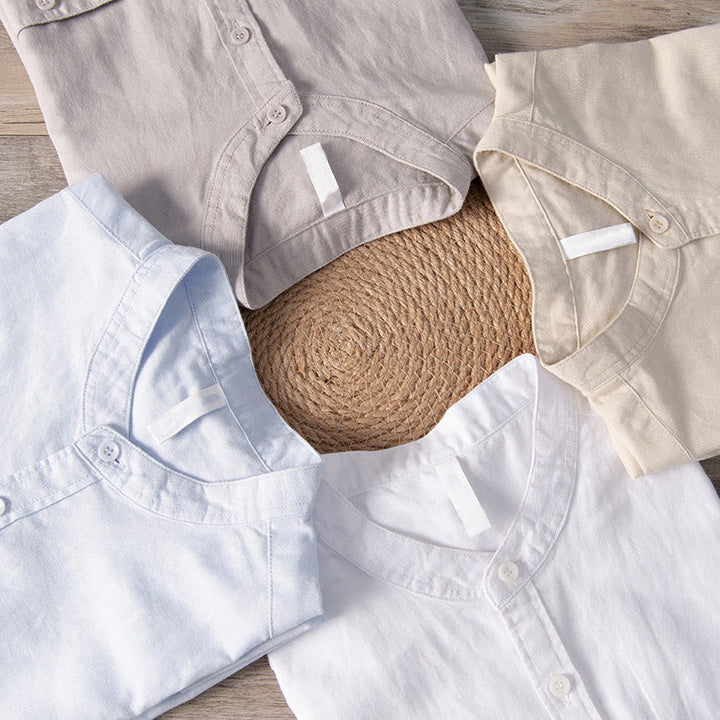 Camisa informal de lino y algodón de manga corta para hombre, con botones sencillos, cuello alto y bolsillos delanteros, estilo diario, con estampado de Buddha Stones - image 19
