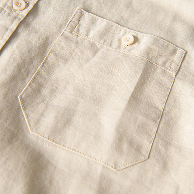 Camisa informal de lino y algodón de manga corta para hombre, con botones sencillos, cuello alto y bolsillos delanteros, estilo diario, con estampado de Buddha Stones - image 13