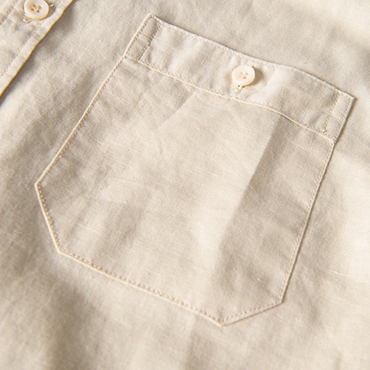 Camisa informal de lino y algodón de manga corta para hombre, con botones sencillos, cuello alto y bolsillos delanteros, estilo diario, con estampado de Buddha Stones - image 13