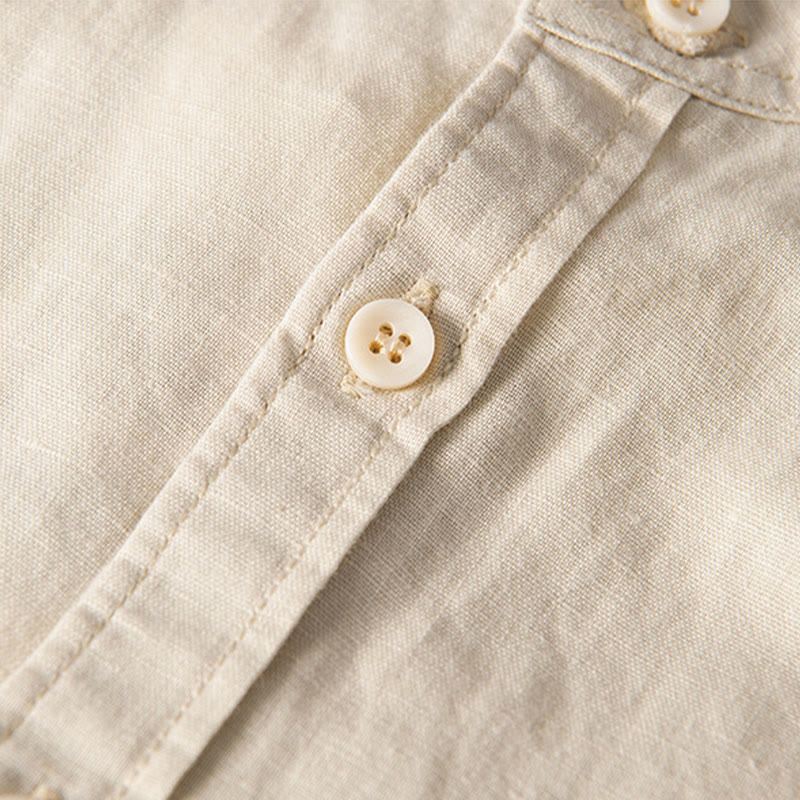 Camisa informal de lino y algodón de manga corta para hombre, con botones sencillos, cuello alto y bolsillos delanteros, estilo diario, con estampado de Buddha Stones - image 12
