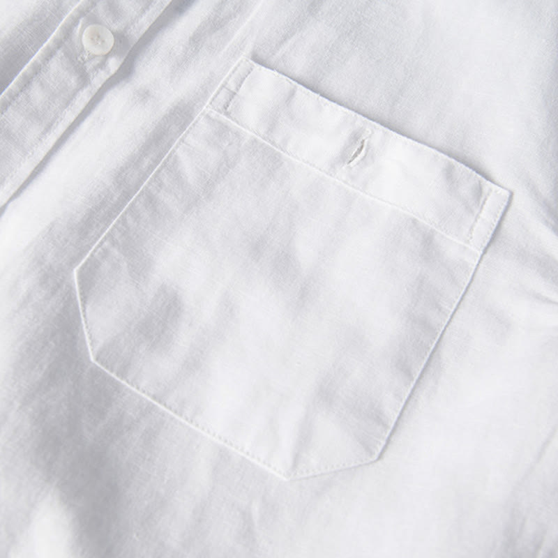 Camisa informal de lino y algodón de manga corta para hombre, con botones sencillos, cuello alto y bolsillos delanteros, estilo diario, con estampado de Buddha Stones - image 5