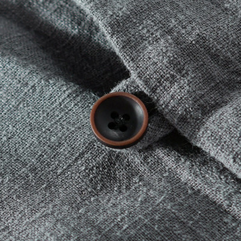 Camisa de lino y algodón de manga larga para hombre, con cuello alto, diseño de botones sencillos y bolsillos, estilo diario de Buddha Stones Spring - image 19