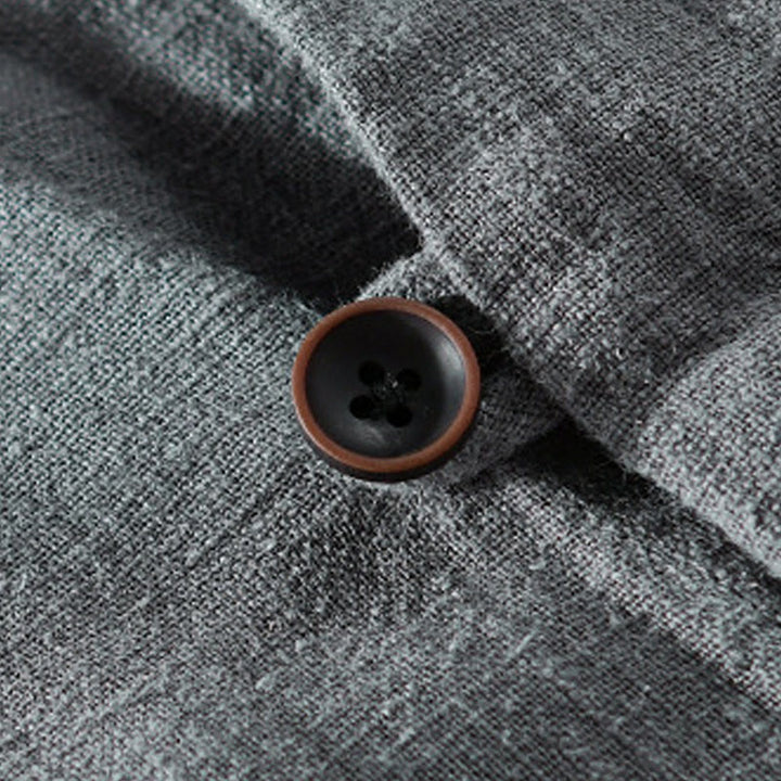 Camisa de lino y algodón de manga larga para hombre, con cuello alto, diseño de botones sencillos y bolsillos, estilo diario de Buddha Stones Spring - image 19