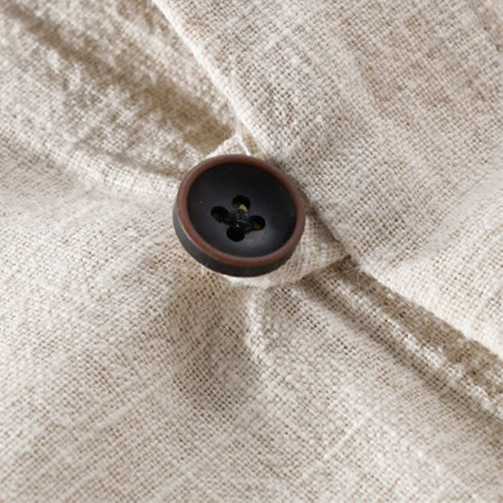 Camisa de lino y algodón de manga larga para hombre, con cuello alto, diseño de botones sencillos y bolsillos, estilo diario de Buddha Stones Spring - image 3