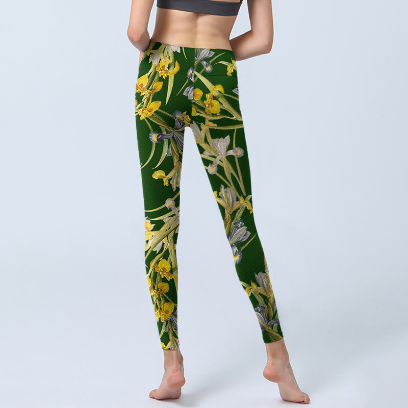 Leggings de yoga para mujer con estampado de iris verde y Buddha Stones - image 6