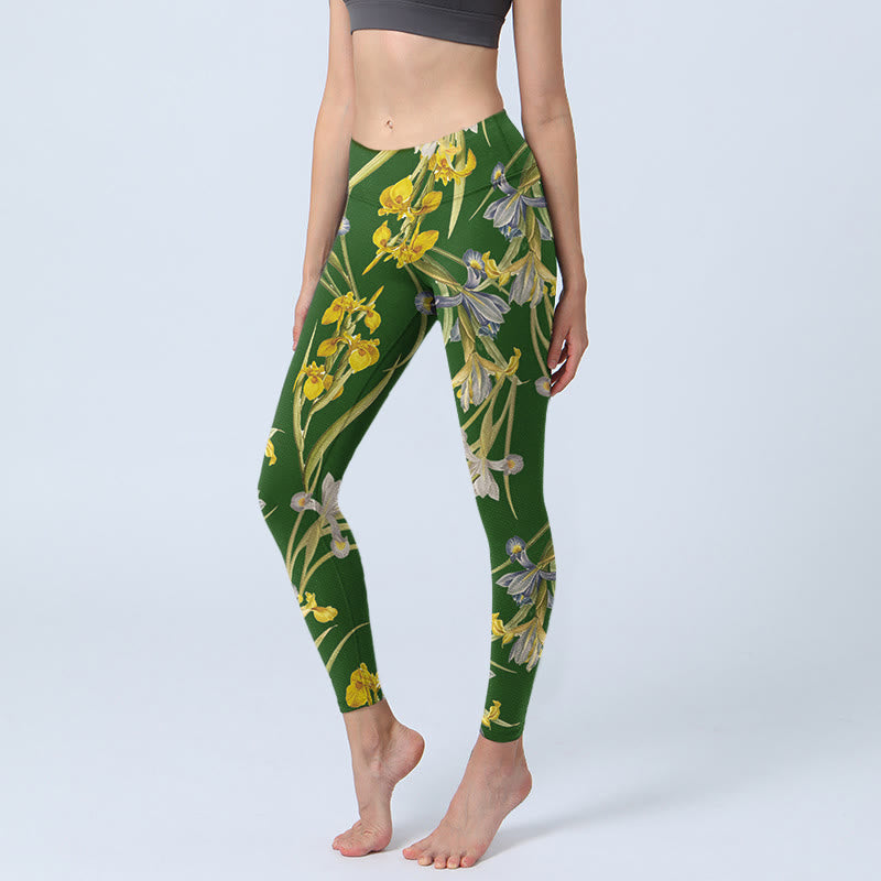 Leggings de yoga para mujer con estampado de iris verde y Buddha Stones - Verde bosque - US18，UK/AU22，EU50 (4XL) - image 0