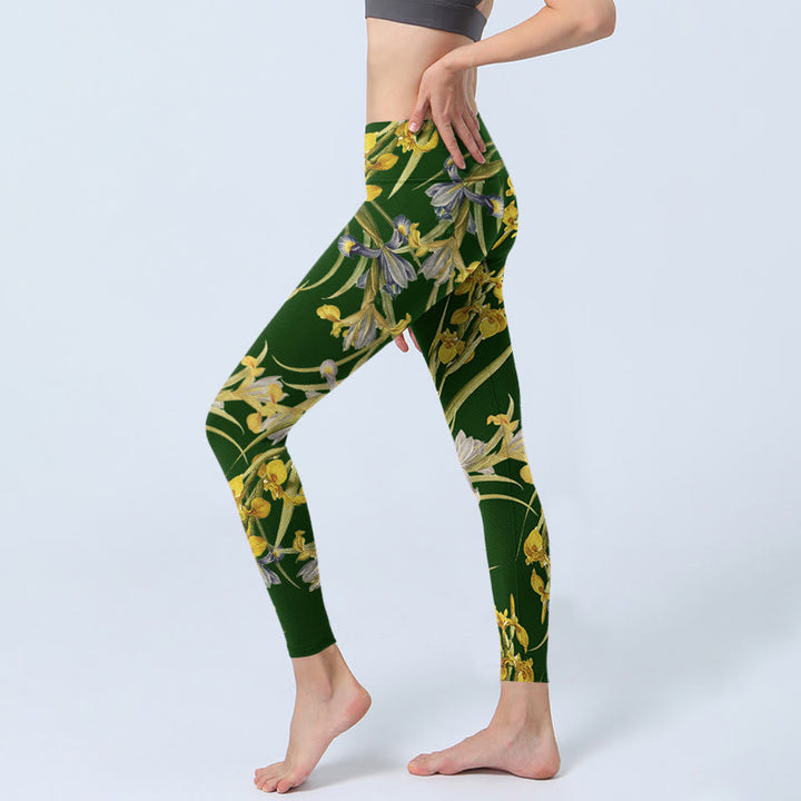 Leggings de yoga para mujer con estampado de iris verde y Buddha Stones - image 2