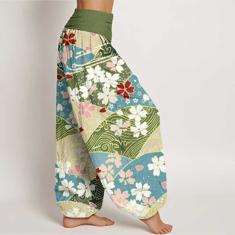 Pantalones harén con cintura elástica para mujer, diseño en abanico con flores coloridas y Buddha Stones - image 3
