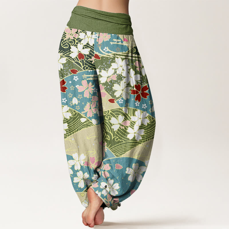 Pantalones harén con cintura elástica para mujer, diseño en abanico con flores coloridas y Buddha Stones - image 2