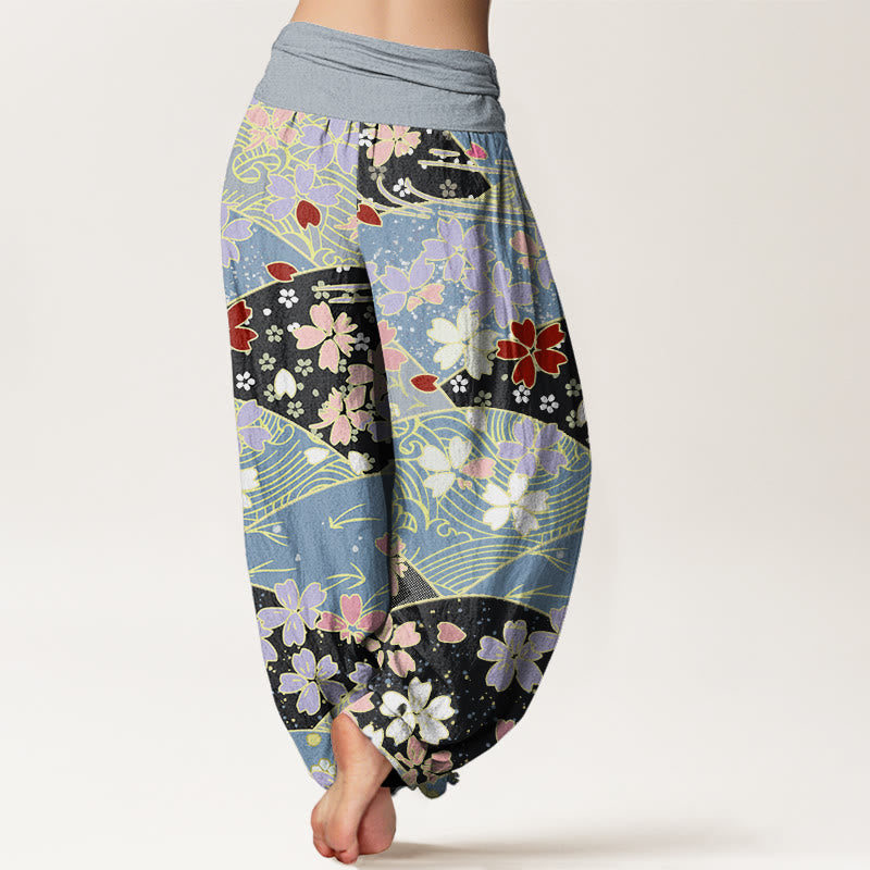 Pantalones harén con cintura elástica para mujer, diseño en abanico con flores coloridas y Buddha Stones - image 6