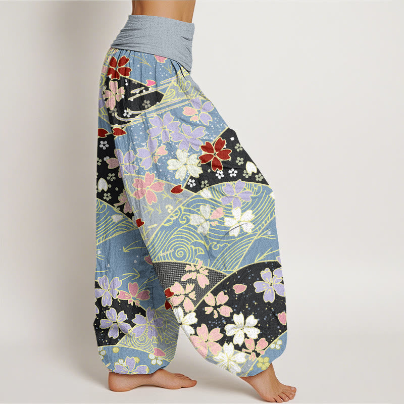 Pantalones harén con cintura elástica para mujer, diseño en abanico con flores coloridas y Buddha Stones - image 7