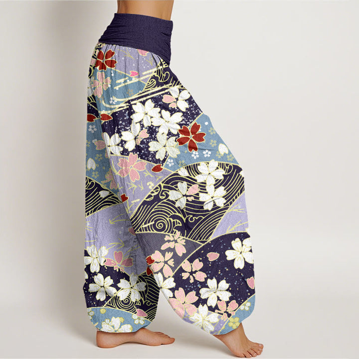 Pantalones harén con cintura elástica para mujer, diseño en abanico con flores coloridas y Buddha Stones - image 10