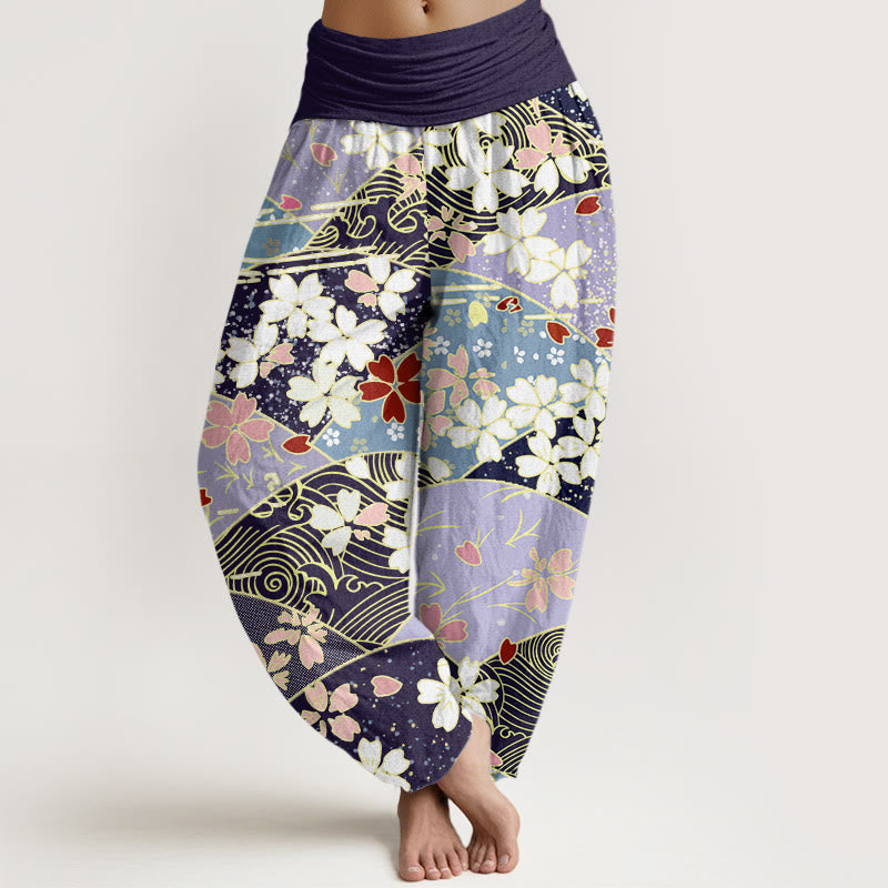 Pantalones harén con cintura elástica para mujer, diseño en abanico con flores coloridas y Buddha Stones - Púrpura - US22，UK/AU26，EU54 (6XL) - image 8