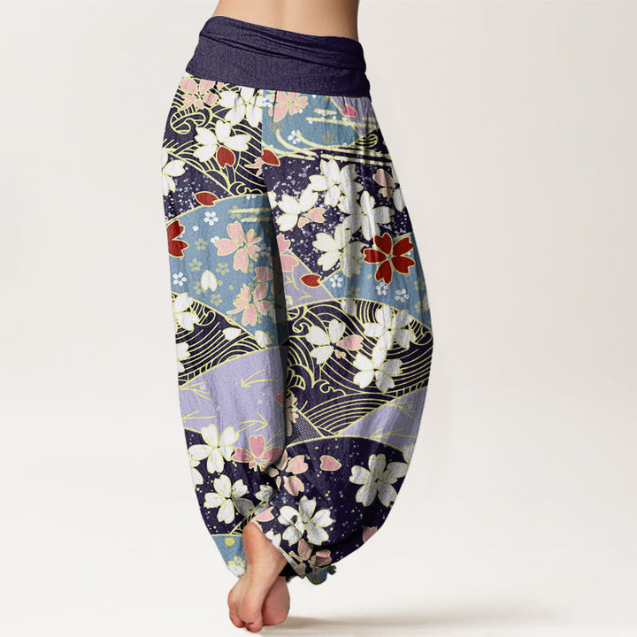 Pantalones harén con cintura elástica para mujer, diseño en abanico con flores coloridas y Buddha Stones - image 9