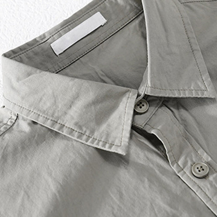 Camisa de lino y algodón de manga larga para hombre con solapa y diseño de patchwork de Buddha Stones Spring Daily Line con bolsillos - image 2