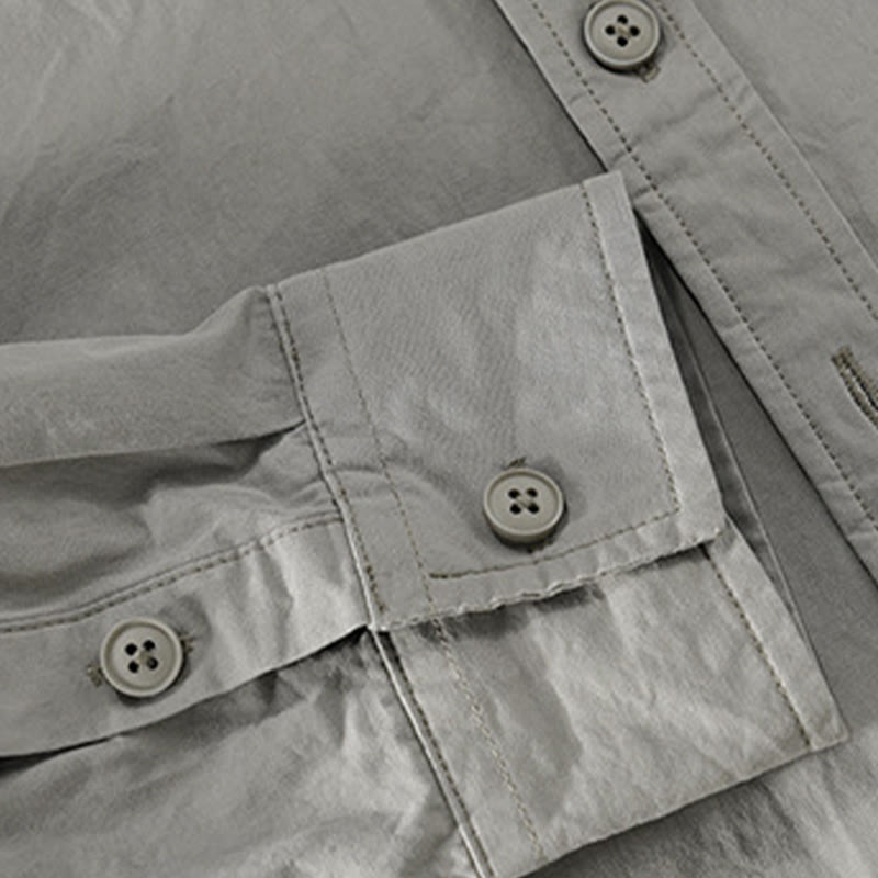 Camisa de lino y algodón de manga larga para hombre con solapa y diseño de patchwork de Buddha Stones Spring Daily Line con bolsillos - image 4