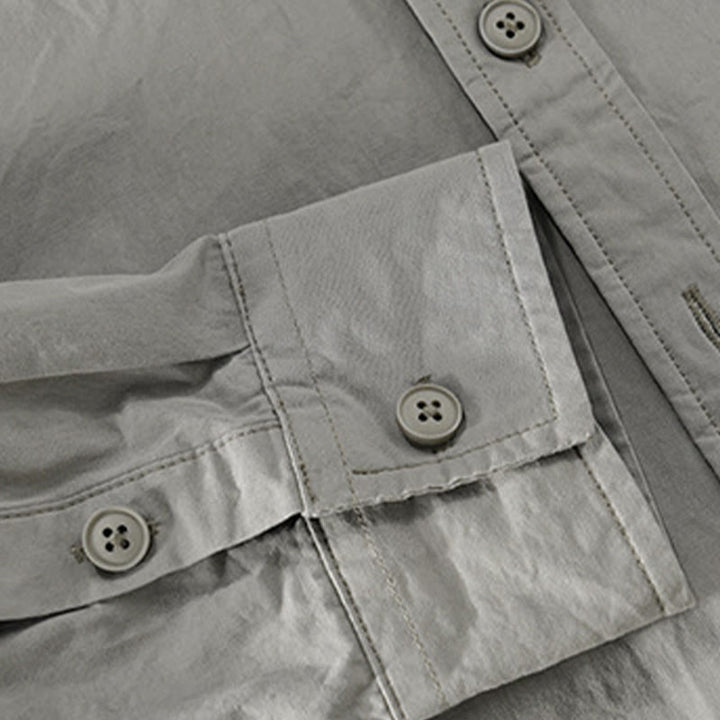 Camisa de lino y algodón de manga larga para hombre con solapa y diseño de patchwork de Buddha Stones Spring Daily Line con bolsillos - image 4