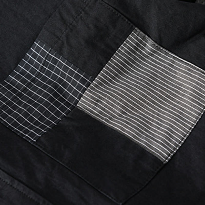 Camisa de lino y algodón de manga larga para hombre con solapa y diseño de patchwork de Buddha Stones Spring Daily Line con bolsillos - image 18