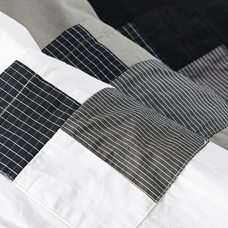 Camisa de lino y algodón de manga larga para hombre con solapa y diseño de patchwork de Buddha Stones Spring Daily Line con bolsillos - image 26
