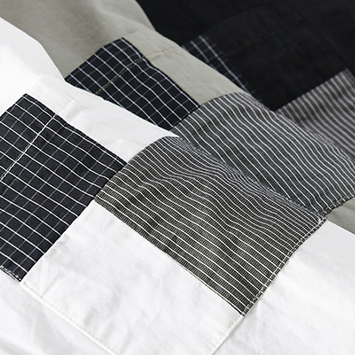Camisa de lino y algodón de manga larga para hombre con solapa y diseño de patchwork de Buddha Stones Spring Daily Line con bolsillos - image 26