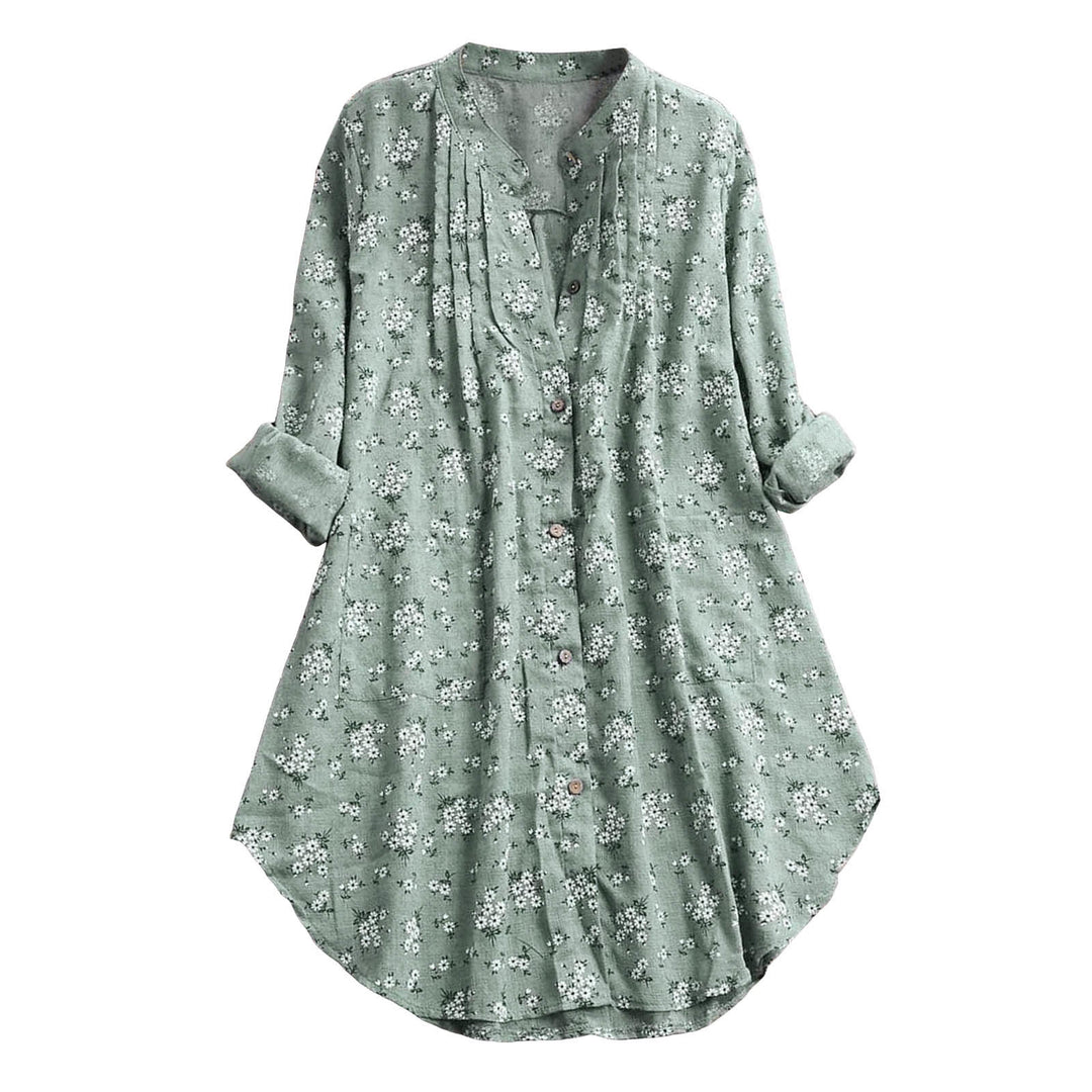 Camisa de algodón de manga larga para mujer con botones florales y Buddha Stones - image 2