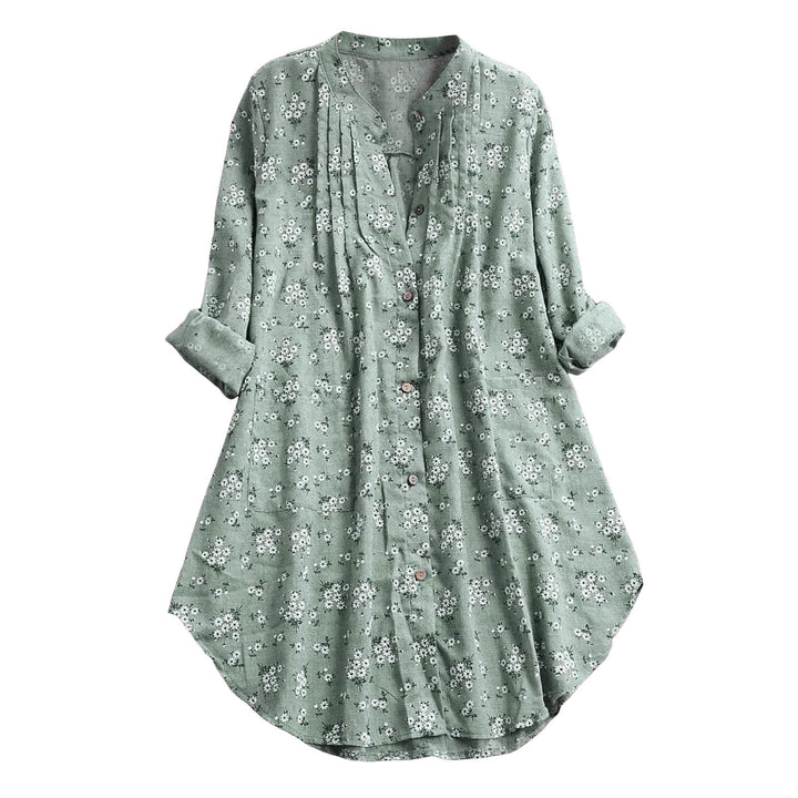 Camisa de algodón de manga larga para mujer con botones florales y Buddha Stones - image 2