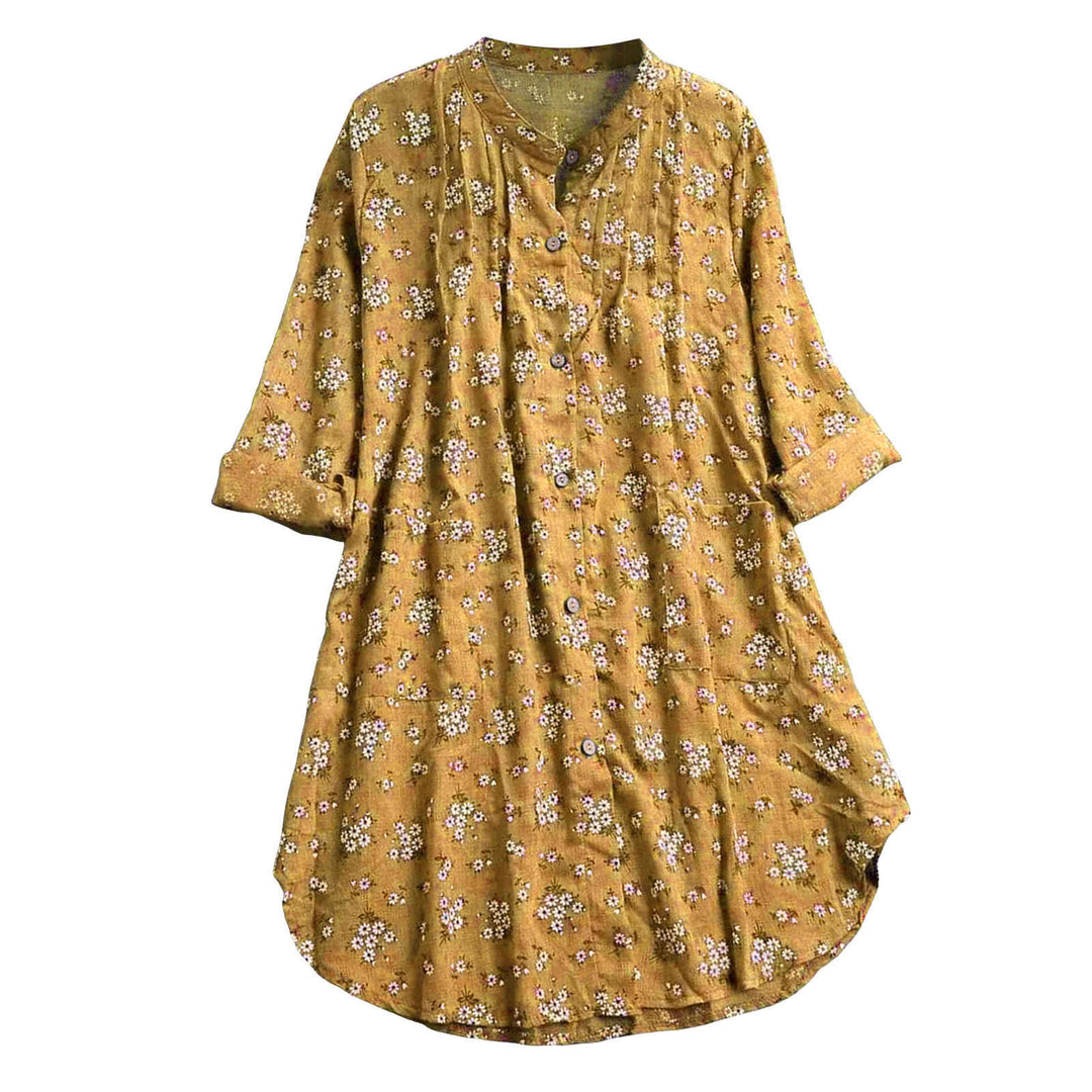 Camisa de algodón de manga larga para mujer con botones florales y Buddha Stones - image 5