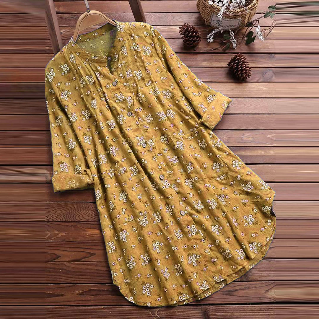 Camisa de algodón de manga larga para mujer con botones florales y Buddha Stones - Vara de oro - US8-10，UK/AU12-14，EU40-42 (2XL) - image 4