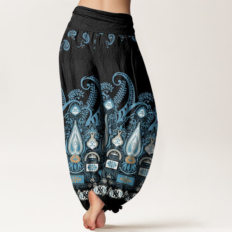 Pantalones harén con cintura elástica para mujer con estampado floral de cachemira y piedras de Buddha Stones - image 2