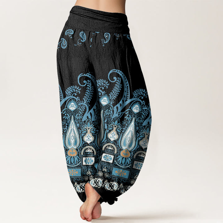 Pantalones harén con cintura elástica para mujer con estampado floral de cachemira y piedras de Buddha Stones - image 2