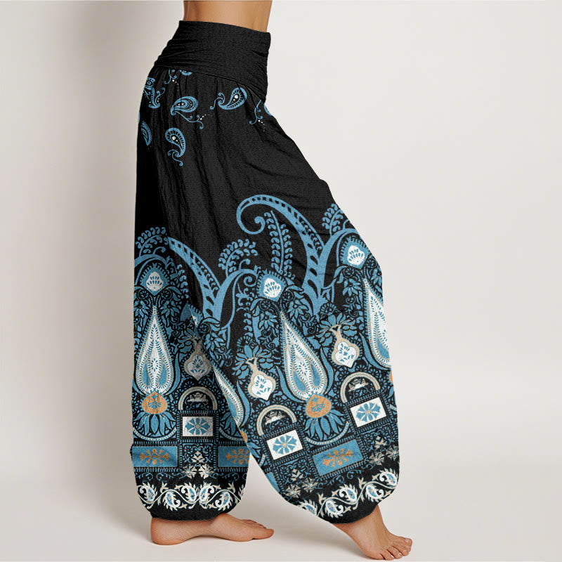 Pantalones harén con cintura elástica para mujer con estampado floral de cachemira y piedras de Buddha Stones - image 3