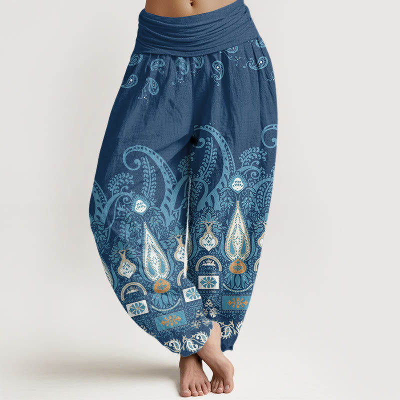 Pantalones harén con cintura elástica para mujer con estampado floral de cachemira y piedras de Buddha Stones - Azul oscuro - US22，UK/AU26，EU54 (6XL) - image 8