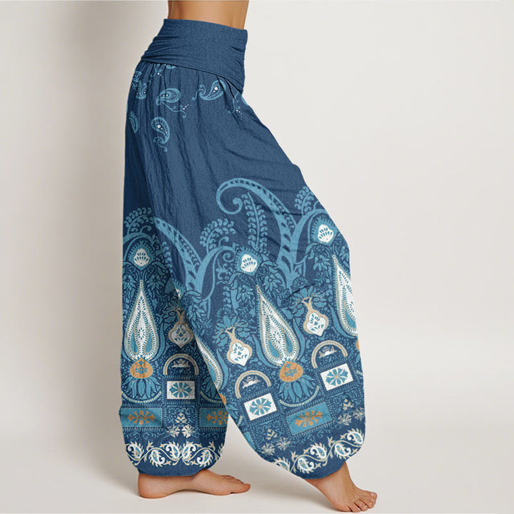 Pantalones harén con cintura elástica para mujer con estampado floral de cachemira y piedras de Buddha Stones - image 10