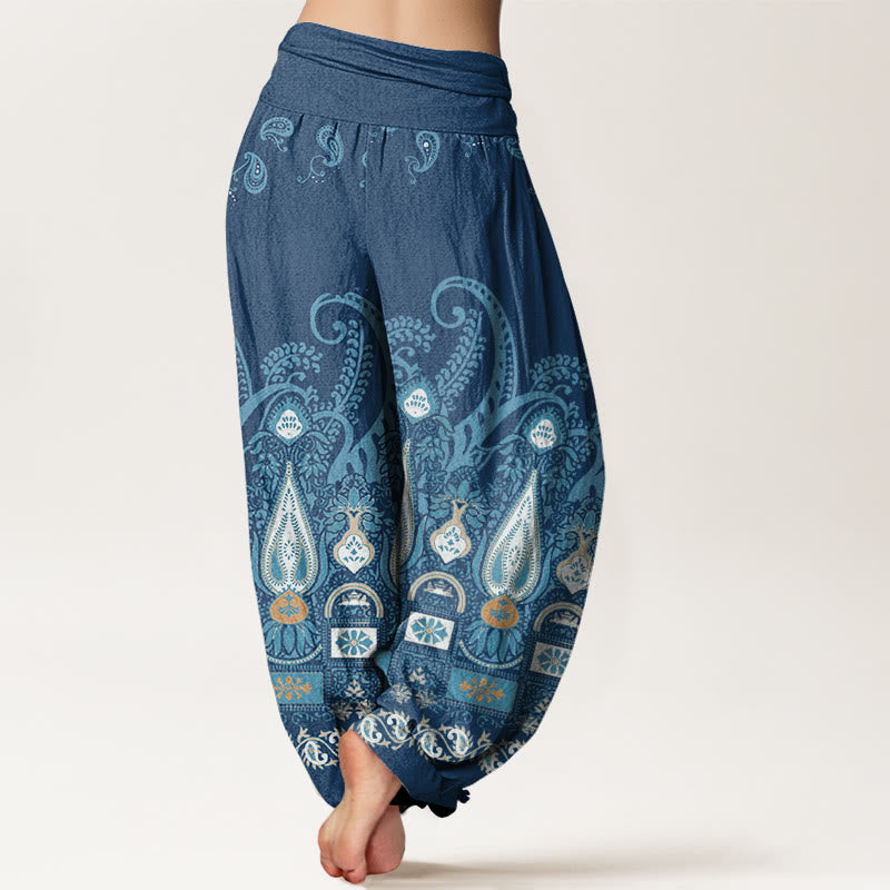 Pantalones harén con cintura elástica para mujer con estampado floral de cachemira y piedras de Buddha Stones - image 9