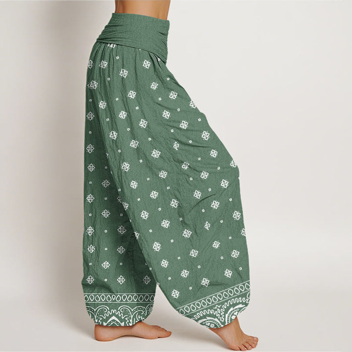 Pantalones harén con cintura elástica para mujer con estampado geométrico de cachemira y piedras de Buddha Stones - image 3