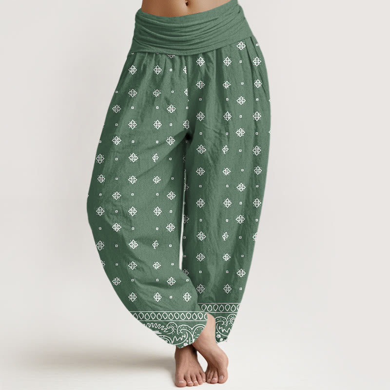 Pantalones harén con cintura elástica para mujer con estampado geométrico de cachemira y piedras de Buddha Stones - Verde mar medio - US22，UK/AU26，EU54 (6XL) - image 1
