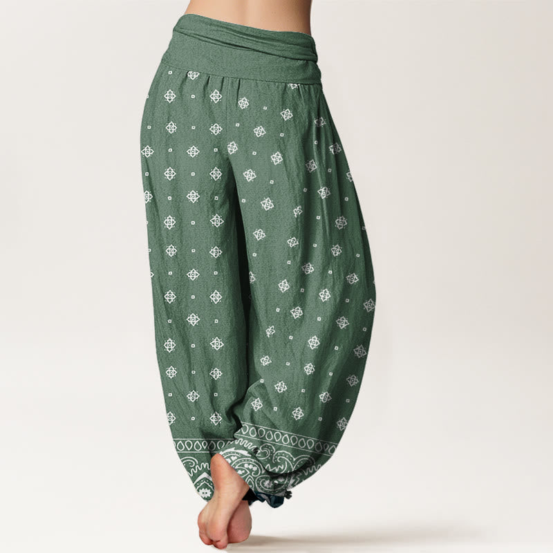 Pantalones harén con cintura elástica para mujer con estampado geométrico de cachemira y piedras de Buddha Stones - image 2