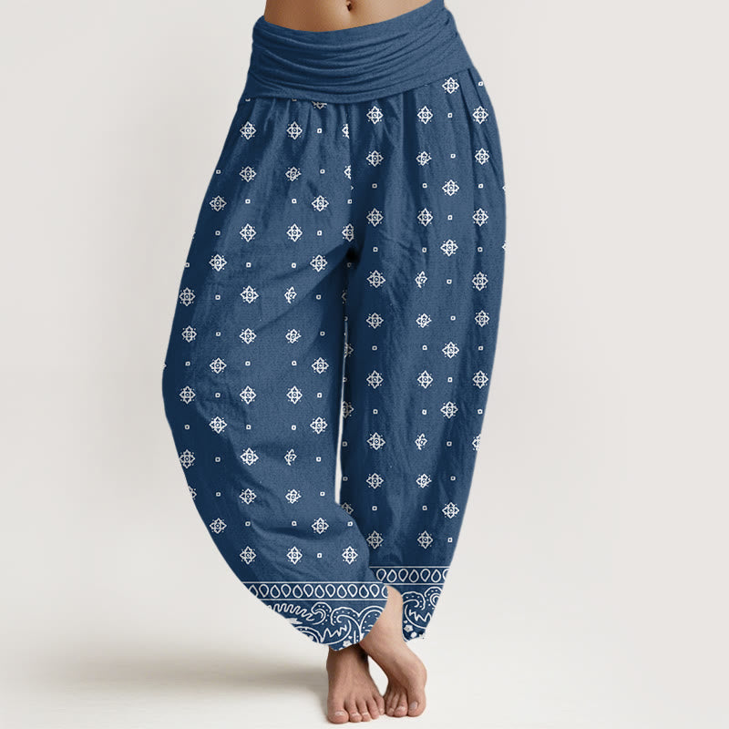 Pantalones harén con cintura elástica para mujer con estampado geométrico de cachemira y piedras de Buddha Stones - Azul acero - US22，UK/AU26，EU54 (6XL) - image 5