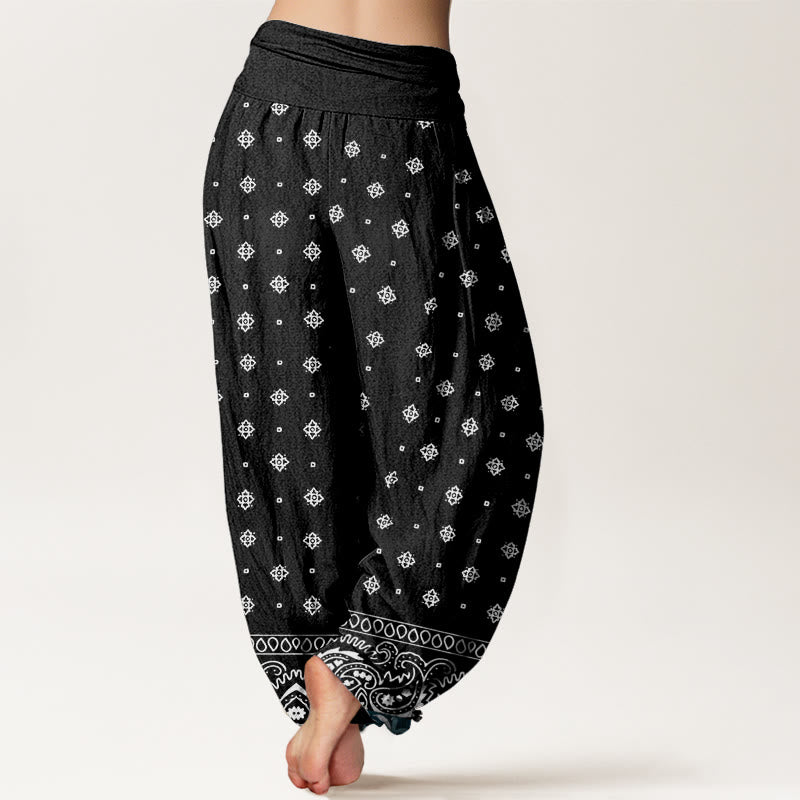 Pantalones harén con cintura elástica para mujer con estampado geométrico de cachemira y piedras de Buddha Stones - image 9